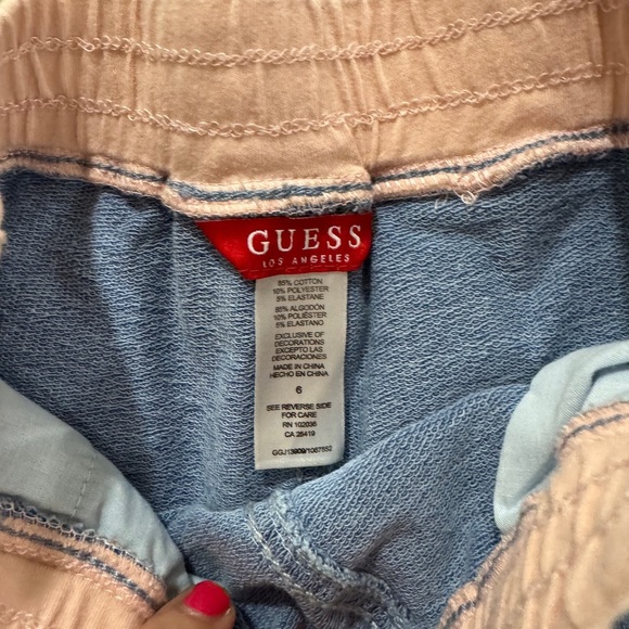 NWOT GUESS Girls’ Denim Shorts with Pink Waistband and Side Logo Trim | Size 8 - Picture 4 of 5